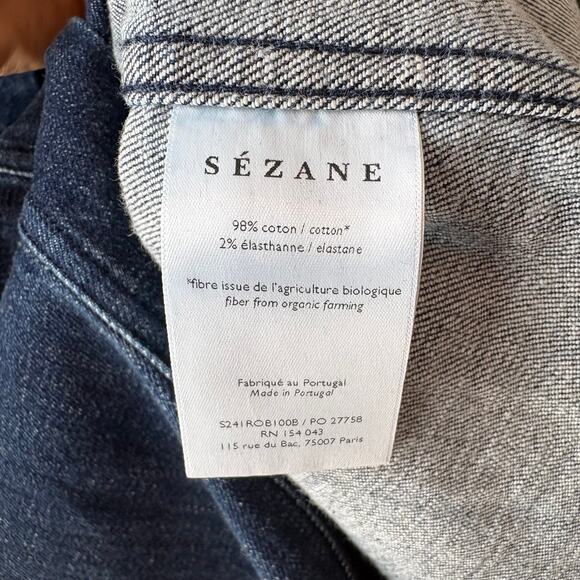 Sezane Dress Navi Denim Jean Long Sleeve Midi Dress Dark Blue Size 36 - Picture 7 of 8